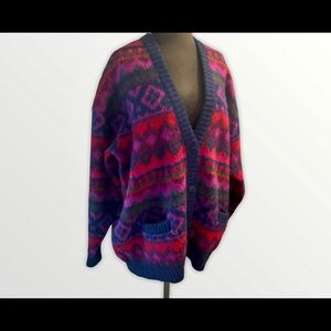 Vtg IceWear Wool Striped Grandpa Cardigan